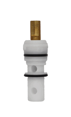 White plastic cartridge with bras d shpated handle connection with black rubber o-rings.