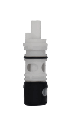 White plastic cartridge with d shaped handle connection black rubber o-ring black rubber boot.