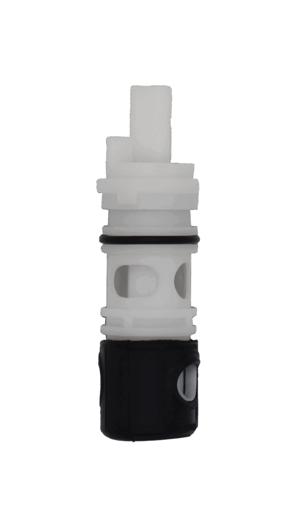 White plastic cartridge with d shaped handle connection black rubber o-ring black rubber boot.