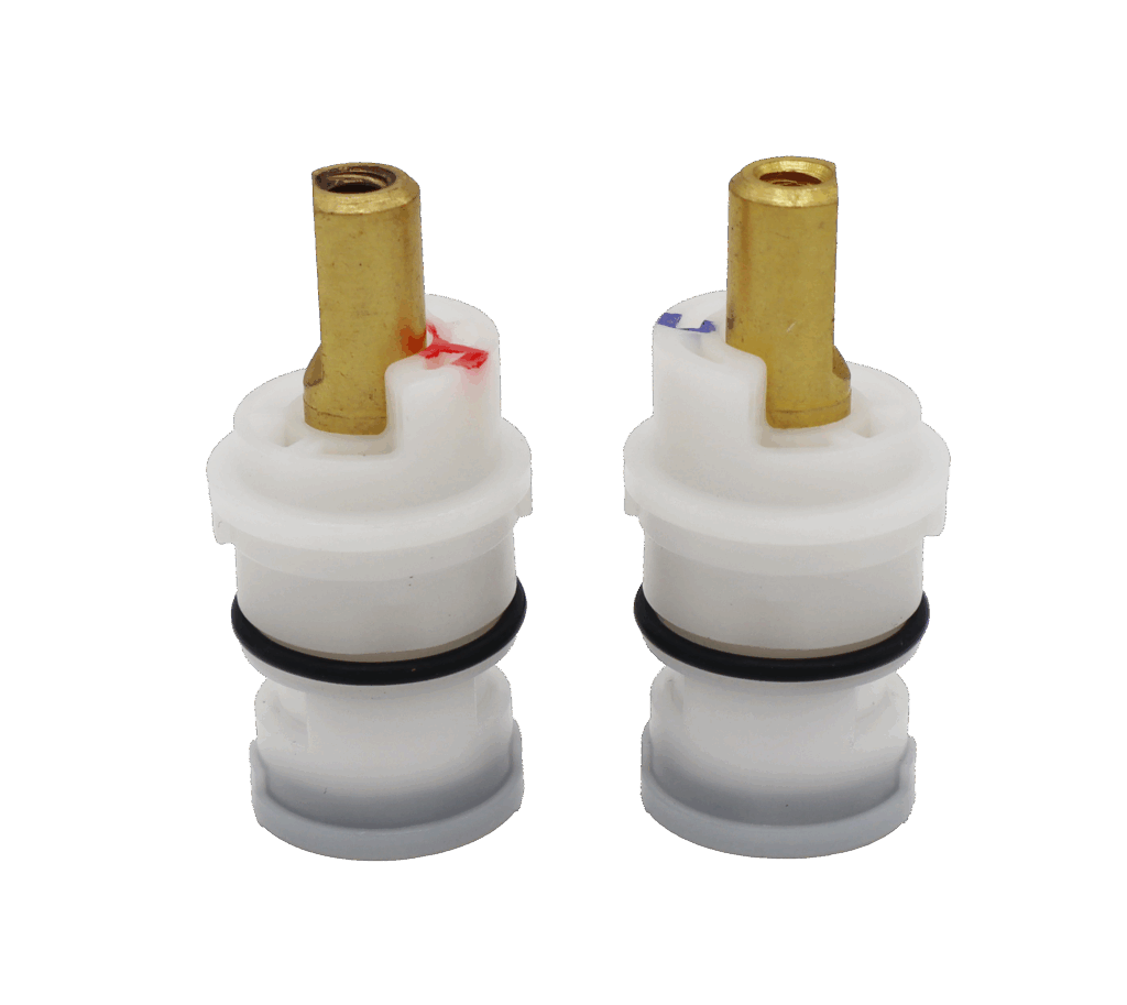White plastic cartridges with brass stem black oring.