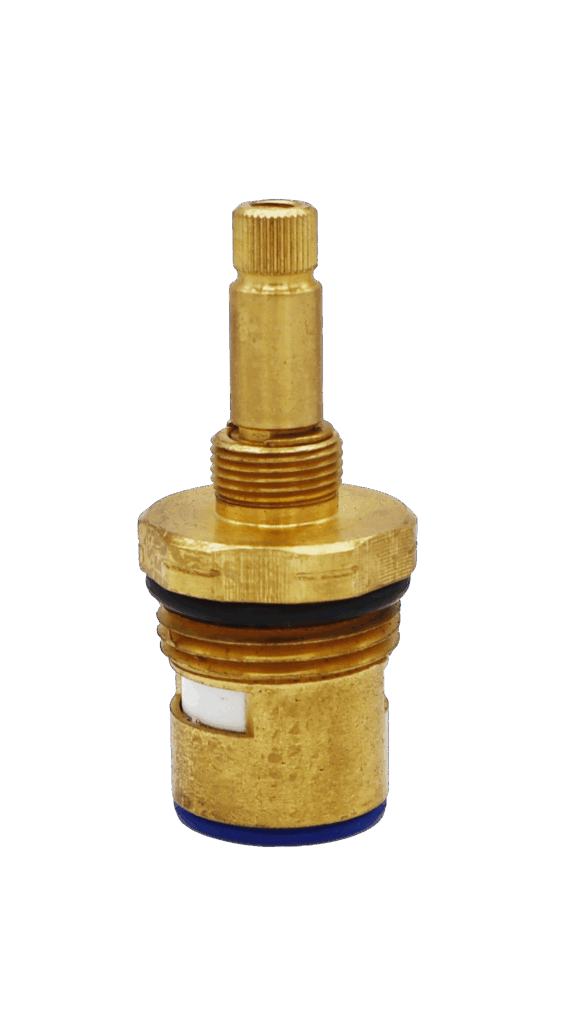 Brass cartridge with black rubber o-ring white ceramic discs and blue bottom seal.