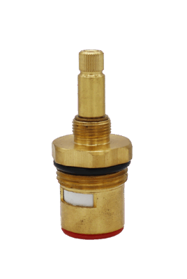 Brass cartridge with black rubber o-ring white ceramic discs and red rubber washer.