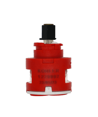Bright red plastic body with stainless stem with balck handle adapter and red rubber seals on the bottom.