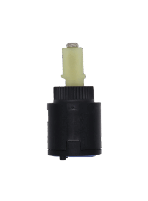 Blacl plastic cartridge with white square top and stainless screw.
