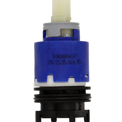 Blue and white plastic cartridgw with grey limit stop white square handle connection and black plastic balancer.