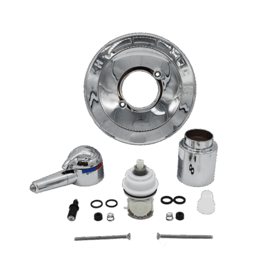 Polished chrome escutcheon handle and sleeve with plastic cartridge and polished chrome screws.