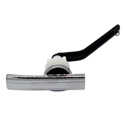 Polished chrome handle with white plastic nut black plastic arm and metal clip.