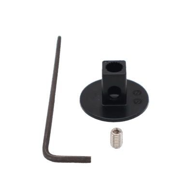 Black plastic handle adapter stainless set screw and black steel hex wrench.