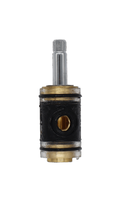 Clear plastic body with brass center polished chrome stem and black rubber seals.