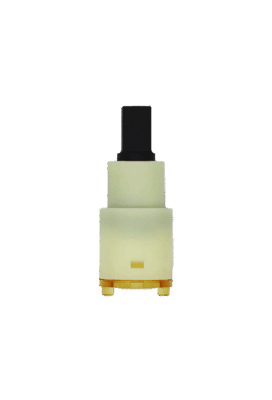 White plastic cartridge with black square handle connection brown bottom and white seal.