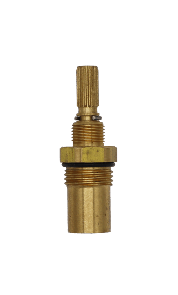 Bright brass diverter stem with metal clip and black rubber o-ring.