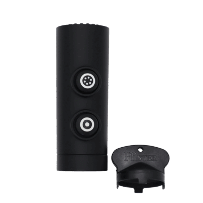 Front view of the matte black spray head with removal tool for Montay & Zanna.