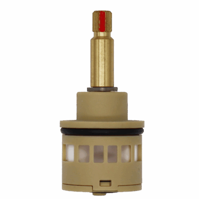 Tan ceramic diverter cartridge with brass stem and black orings for Chicago Faucets diverter valve.