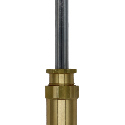 Polished chrome stem brass body with black bottom washer brass screw.