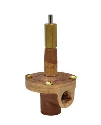 Bright brass knee operated valve with polished chrome stem and brass screws.