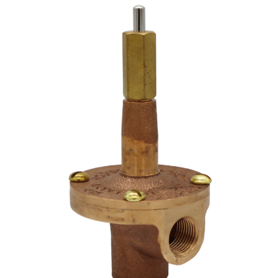 Bright brass knee operated valve with polished chrome stem and brass screws.