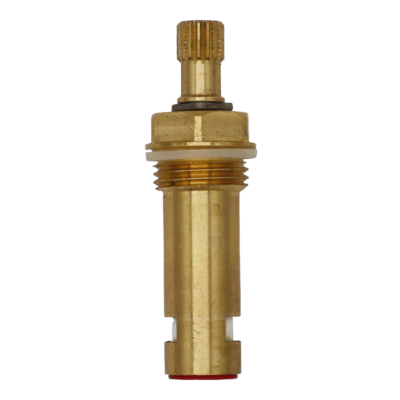 Bright brass cartridge body with metal clip poly ring with white ceramic discs and red bottom washer.