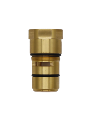 Bright brass body with white plastic spring loaded stop with white rubber bottom seal