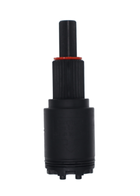 Black plastic cartridge with red limit stop and blue rubber seal.