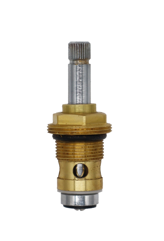 Bright brass body with polished chrome stem black rubber washer and o-ring and brass screw.