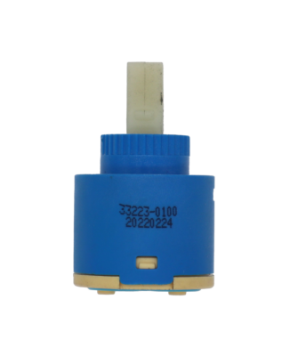 Blue plastic cartridge with square white platic handle connection tan bottom with light blue rubber seals.