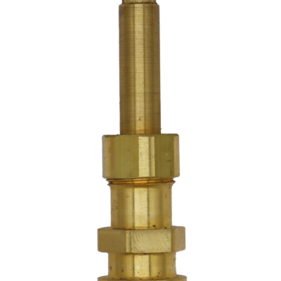 Bright brass stem with black rubber o-ring and washer with brass screw.