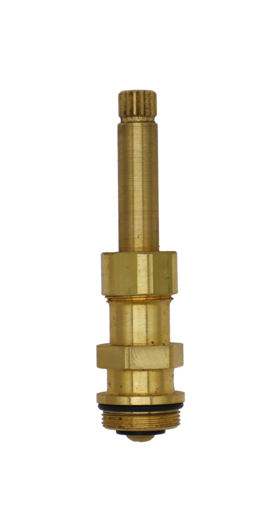 Bright brass stem with black rubber o-ring and washer with brass screw.