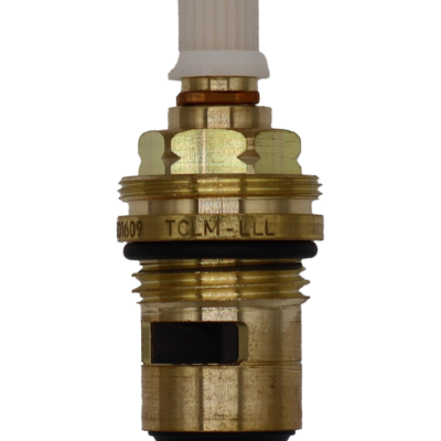 Brass cartridge with white plastic handle adapter black rubber o-ring white ceramic discs and black rubber seal.