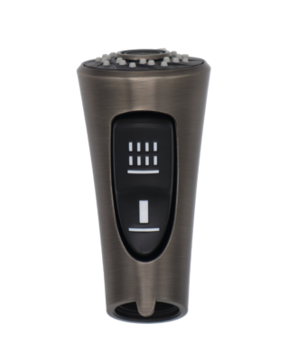 Slate spray head with black dual function rubber button.