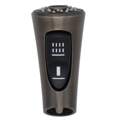Slate spray head with black dual function rubber button.