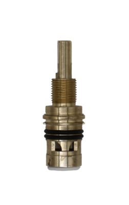 Brass cartrdige with black rubber o-rings white ceramic discs and bottom seal.