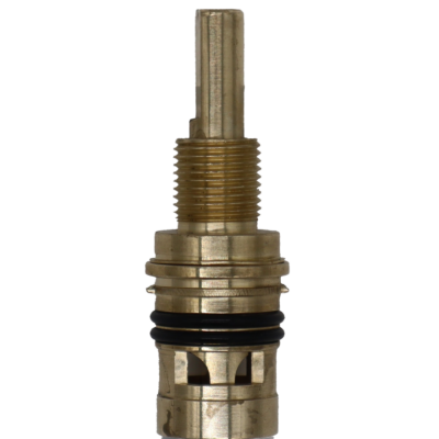 Brass cartrdige with black rubber o-rings white ceramic discs and bottom seal.