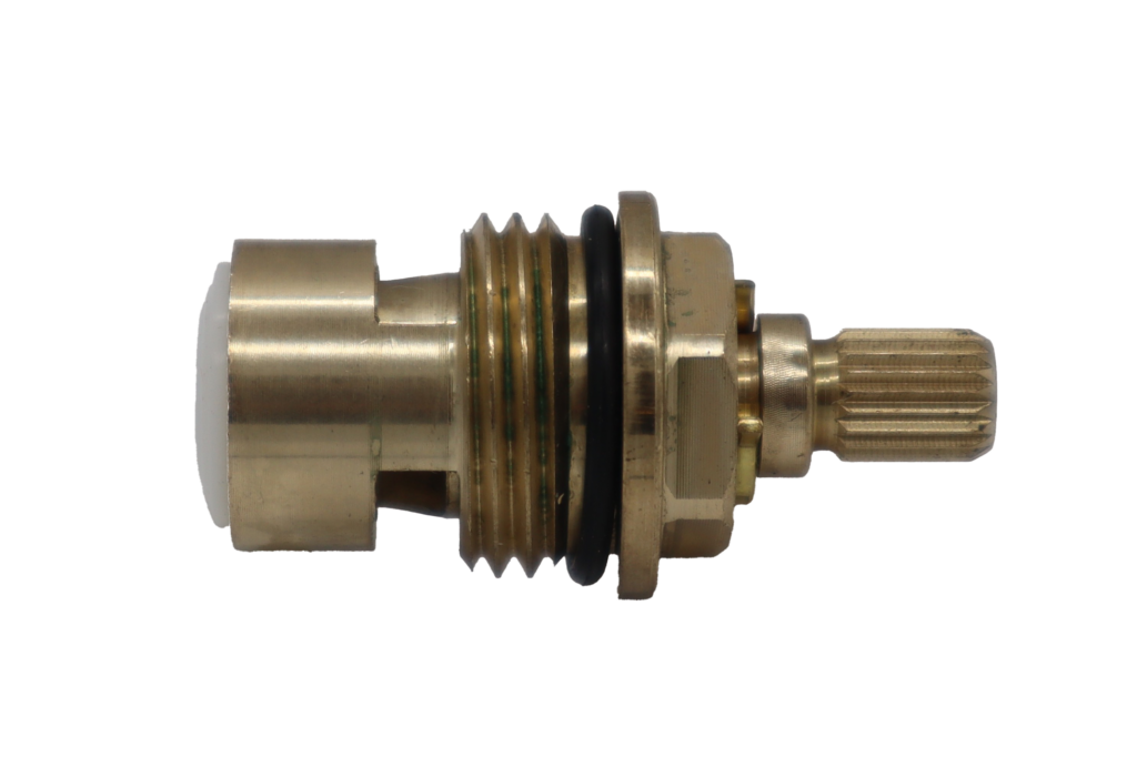 Bright brass cartridge with black rubber o-ring and white rubber seal.