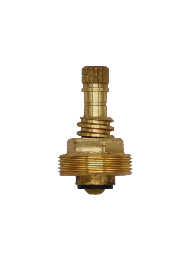 Bright brass stem with black rubber washer and brass screw.