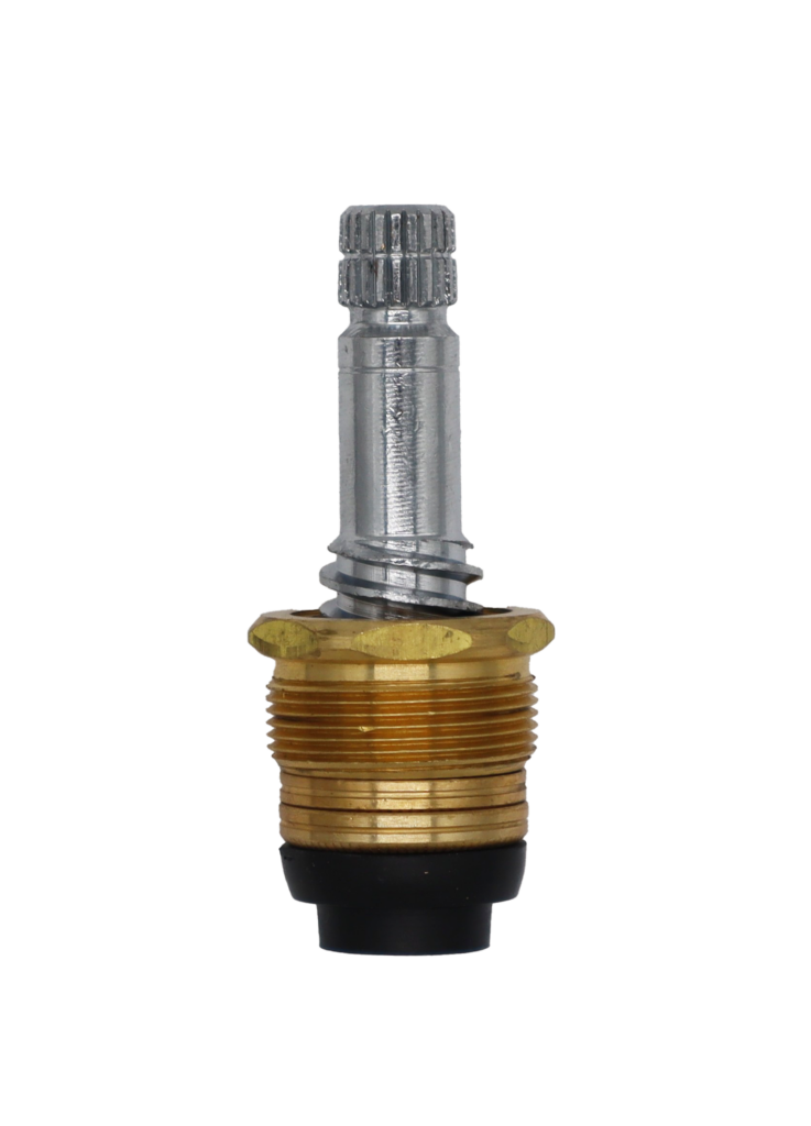 Brass body and bonnet nut chrome plated stem with black rubber washer.