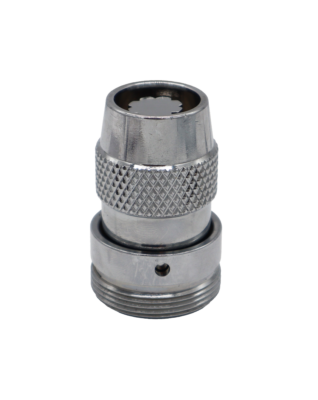 Polished chrome brass shower head with male threads.