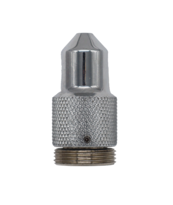 Polished chrome knurled brass with black rubber washer.