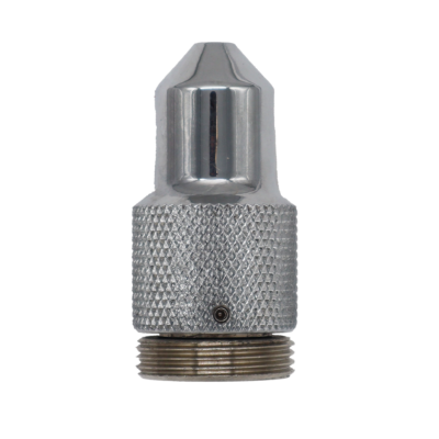 Polished chrome knurled brass with black rubber washer.