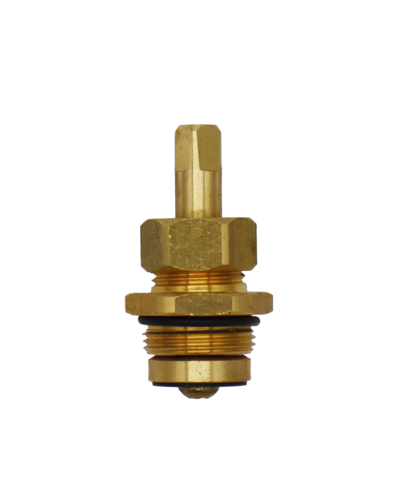 Bright brass stem with black rubber o-ring black rubber washer with brass screw.