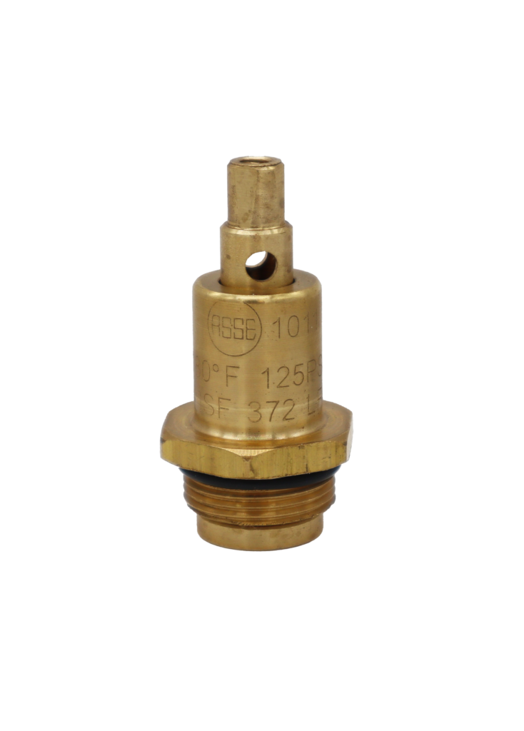Bright brass stem unit with black rubber o-ring.