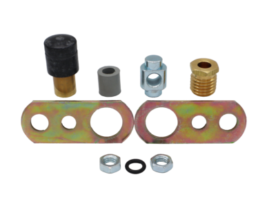 Black rubber seal with brass and metal nuts.