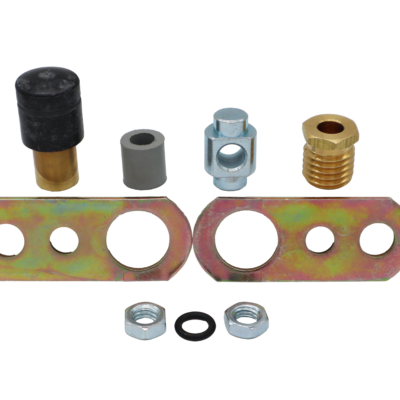 Black rubber seal with brass and metal nuts.