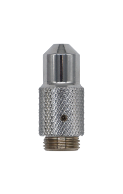 Bright polished chrome and knurled brass shower head with white washer.