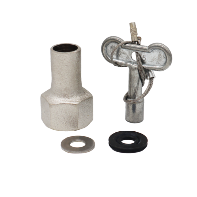 Metal t handle with polished chrome nut with metal and rubber washer.