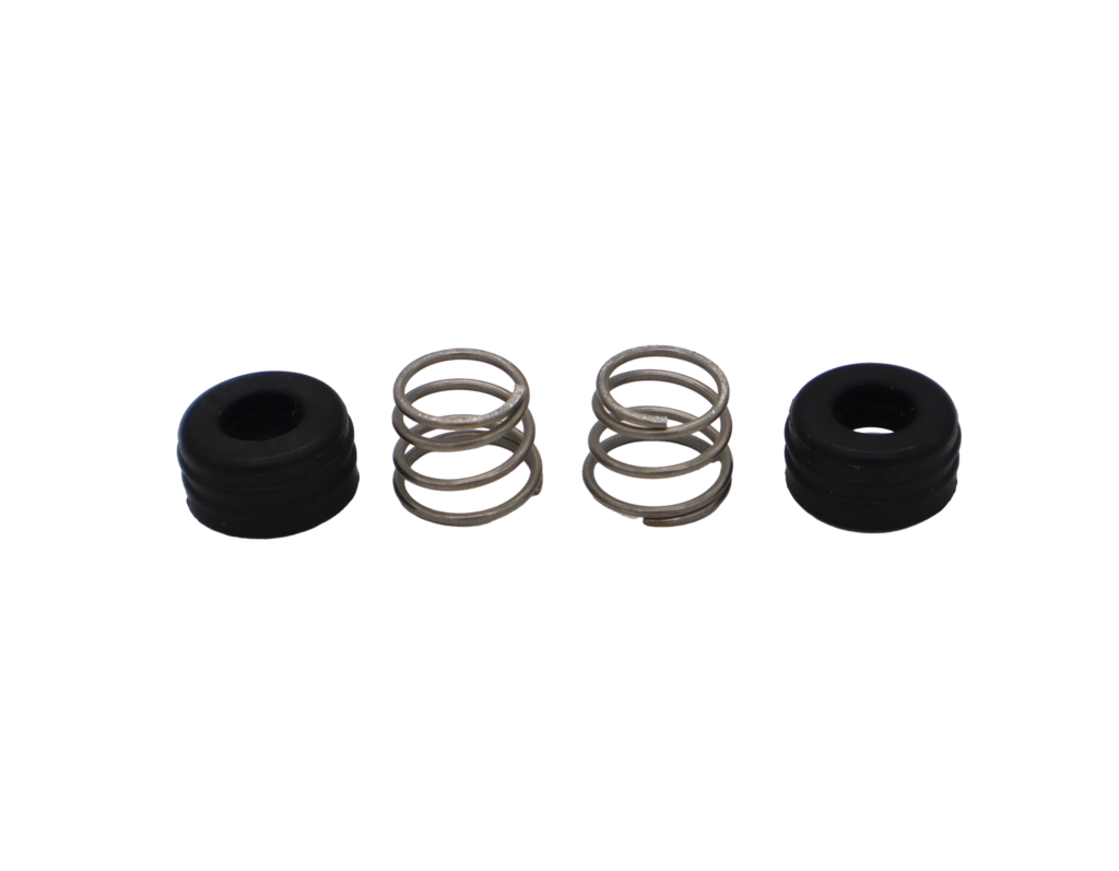 Black rubber faucet seats with stainless springs.