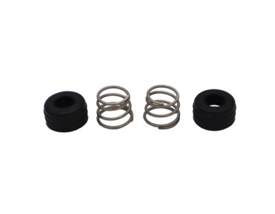 Black rubber faucet seats with stainless springs.