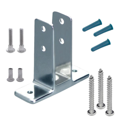 Polished chrome zamac bracket and screws with blue wall anchors.