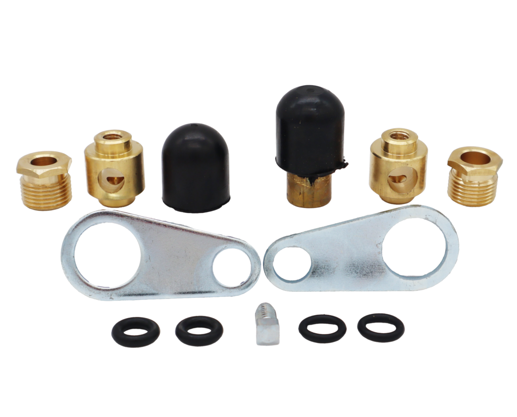 Brass nuts with rubber seals and o-rings.