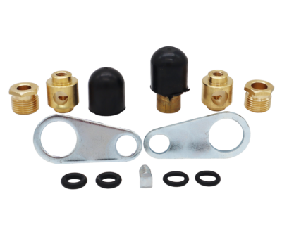 Brass nuts with rubber seals and o-rings.