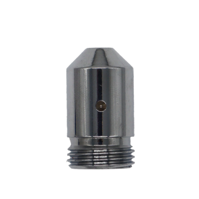 Polished chrome brass shower head with vandal proof screw and white washer.